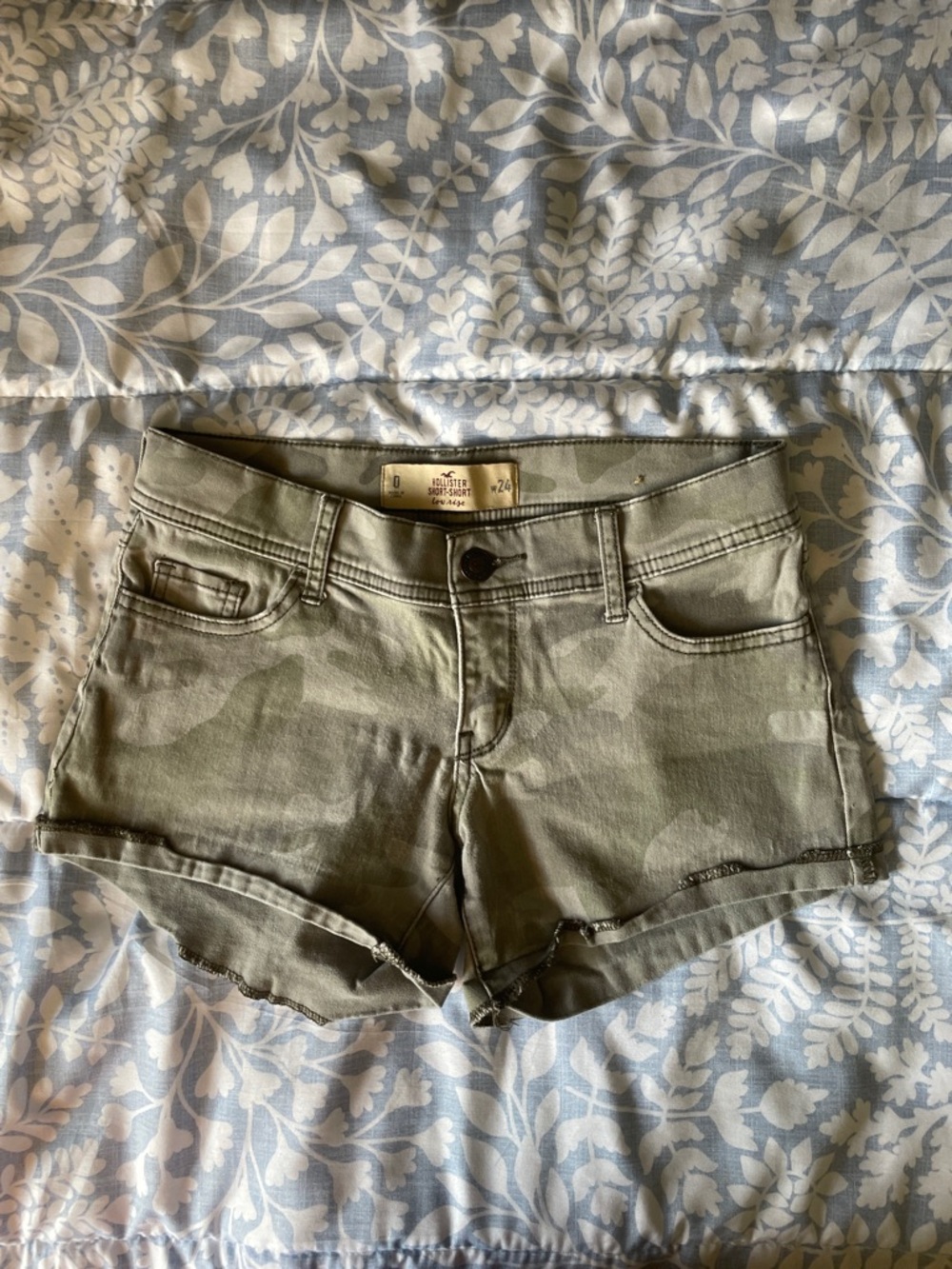 Hollister Olive Camo Low-Rise Jean Shorts